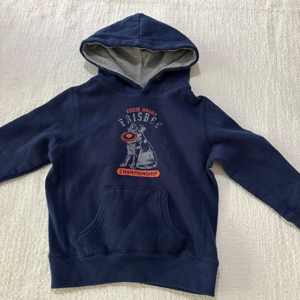 Eddie Bauer Kids Navy Blue Dog Frisbee Championship Hoodie Sweatshirt 2T
